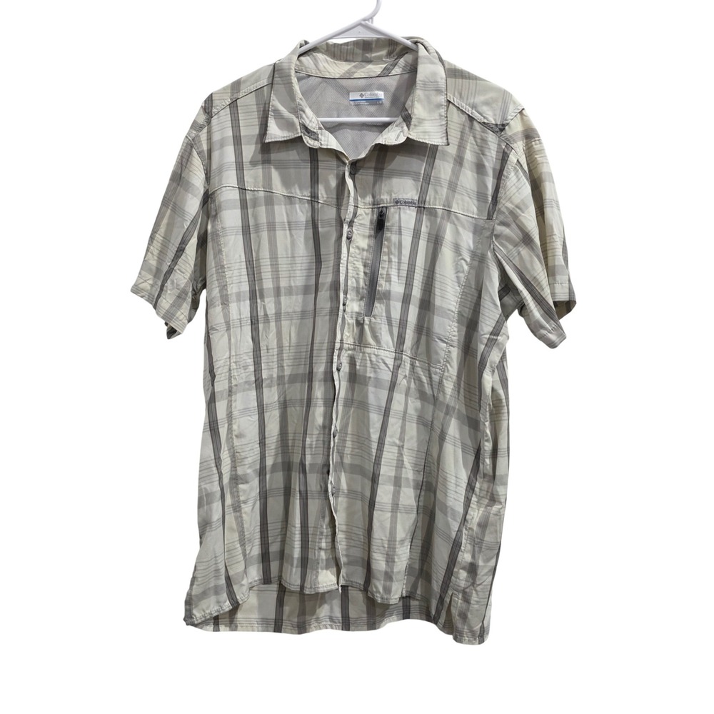 Columbia Mens Large Grey Plaid Short Sleeve Vented Fishing Hiking Shirt L